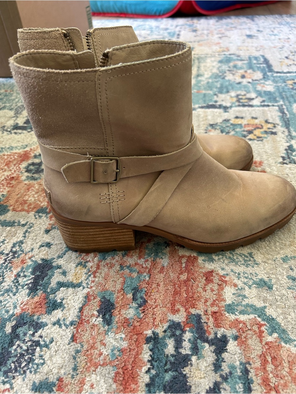Sorel Taupe Suede Ankle Booties with Buckle Strap